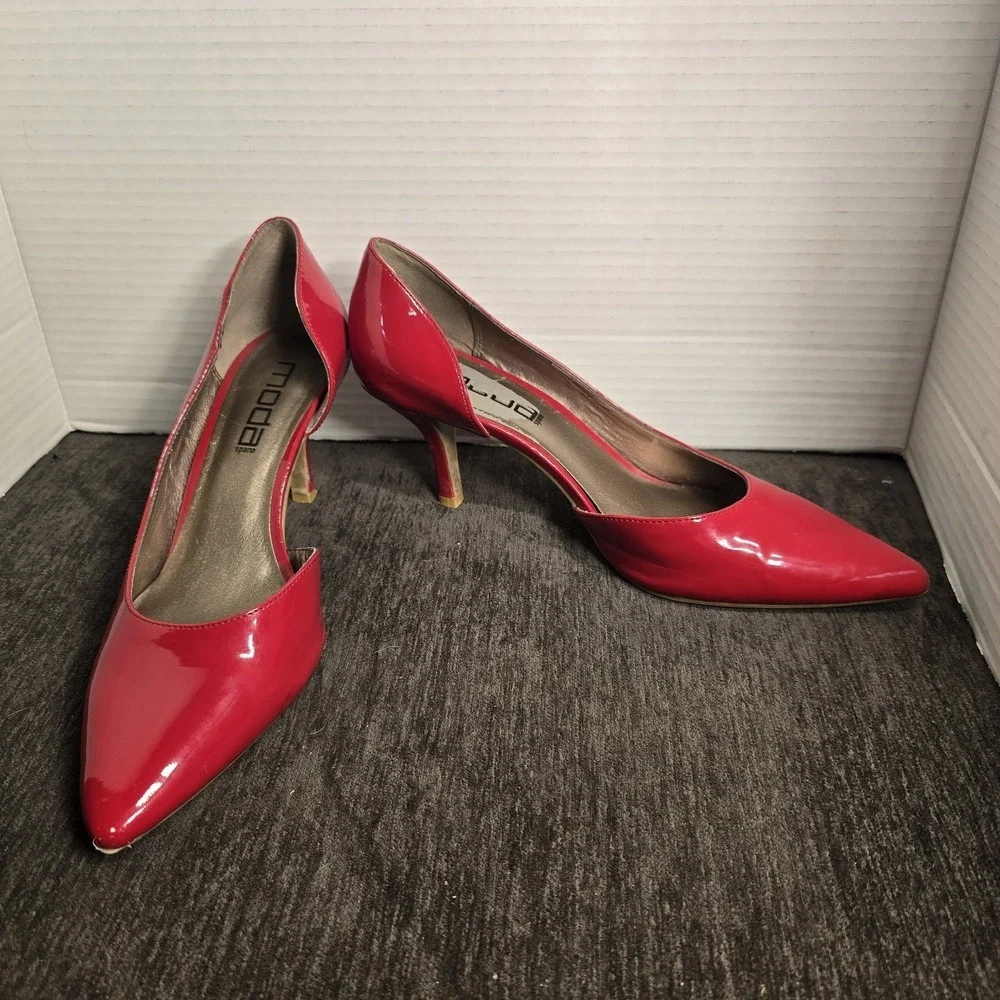 Moda Spana Womens Red Patent d'Orsay Kitten Heels Pointed Toe Pumps Size 8.5M